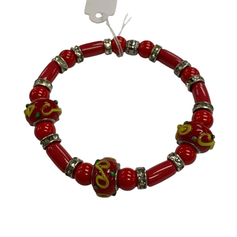 Red Beaded Bracelet with Silver Accents